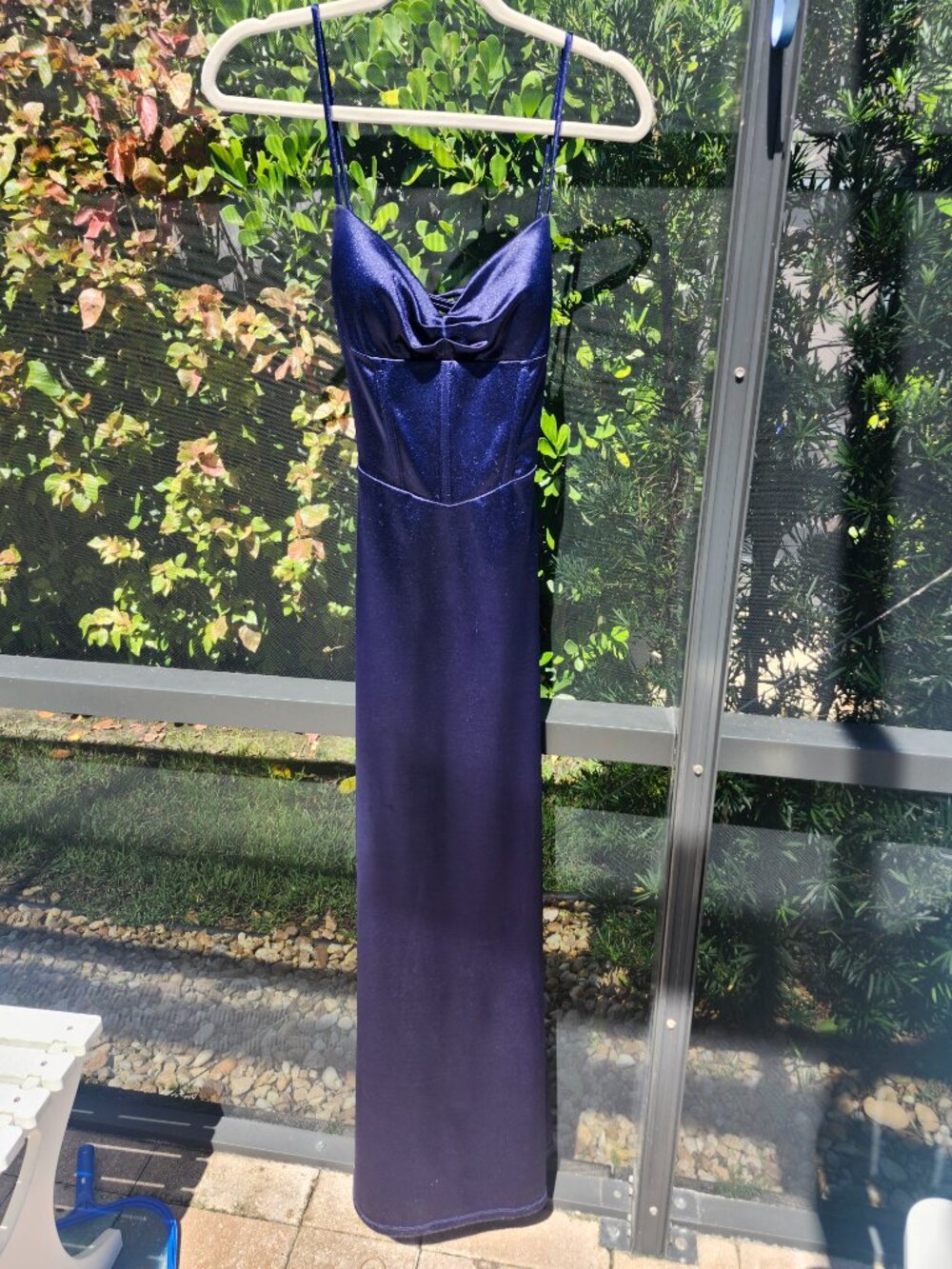 Windsor Navy Blue Satin Corset Lace-Up Back Maxi Dress Size Smal